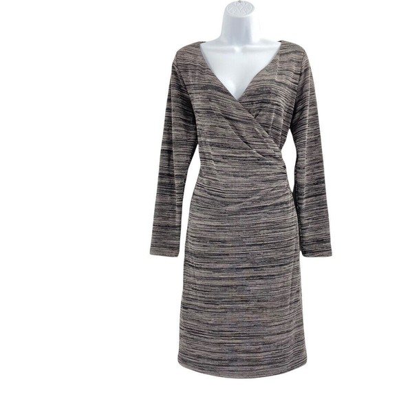 Ellie Kai Faux Wrap Dress Size 10 Gray Black Space Dye Long Sleeves